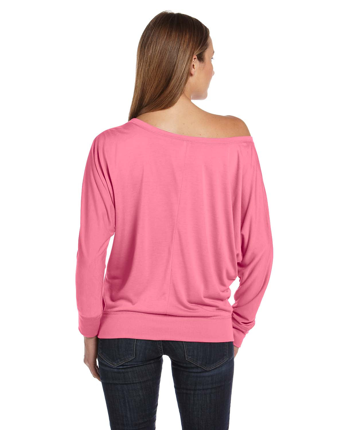 Women's Flowy Long-Sleeve Off Shoulder T-Shirt - Neon Pink