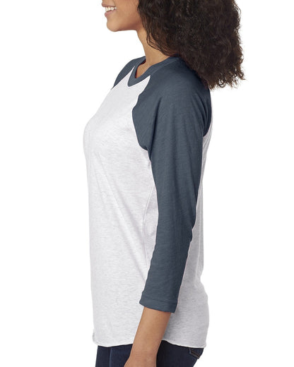 Unisex Triblend 3/4-Sleeve Raglan - Indigo / Heather White