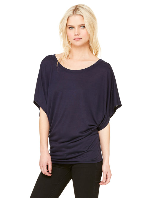 Women's Flowy Draped Sleeve Dolman T-Shirt - Midnight