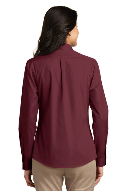 Women's Long Sleeve Carefree Poplin Shirt - Burgundy