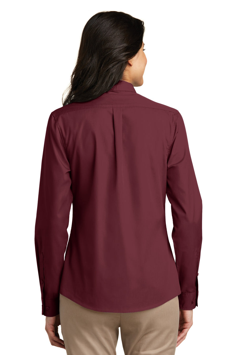 Women's Long Sleeve Carefree Poplin Shirt - Burgundy