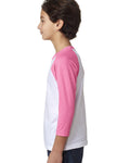 Youth CVC 3/4-Sleeve Raglan - Hot Pink / White