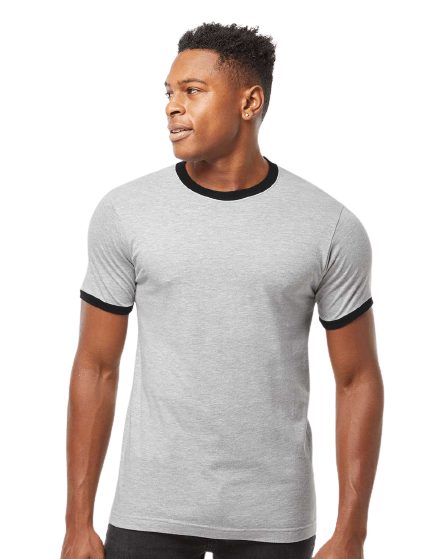 Unisex Fine Jersey Ringer Tee - Heather Grey/ Black