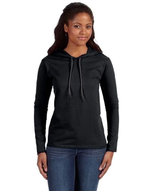 Women's Lightweight Long-Sleeve Hooded T-Shirt - Black / Dark Gray
