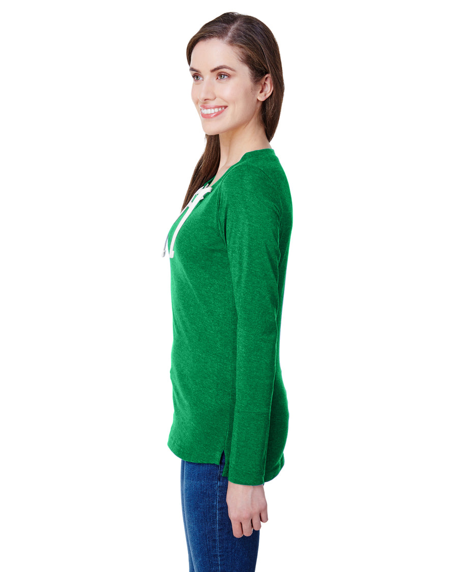 Women's Long Sleeve Fine Jersey Lace-Up T-Shirt - Vintage Green / White