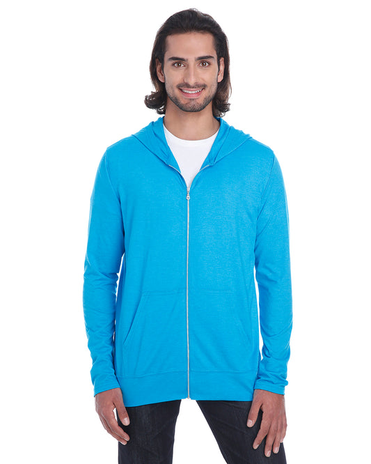 Unisex Triblend Full-Zip Jacket - Heather Caribbean Blue