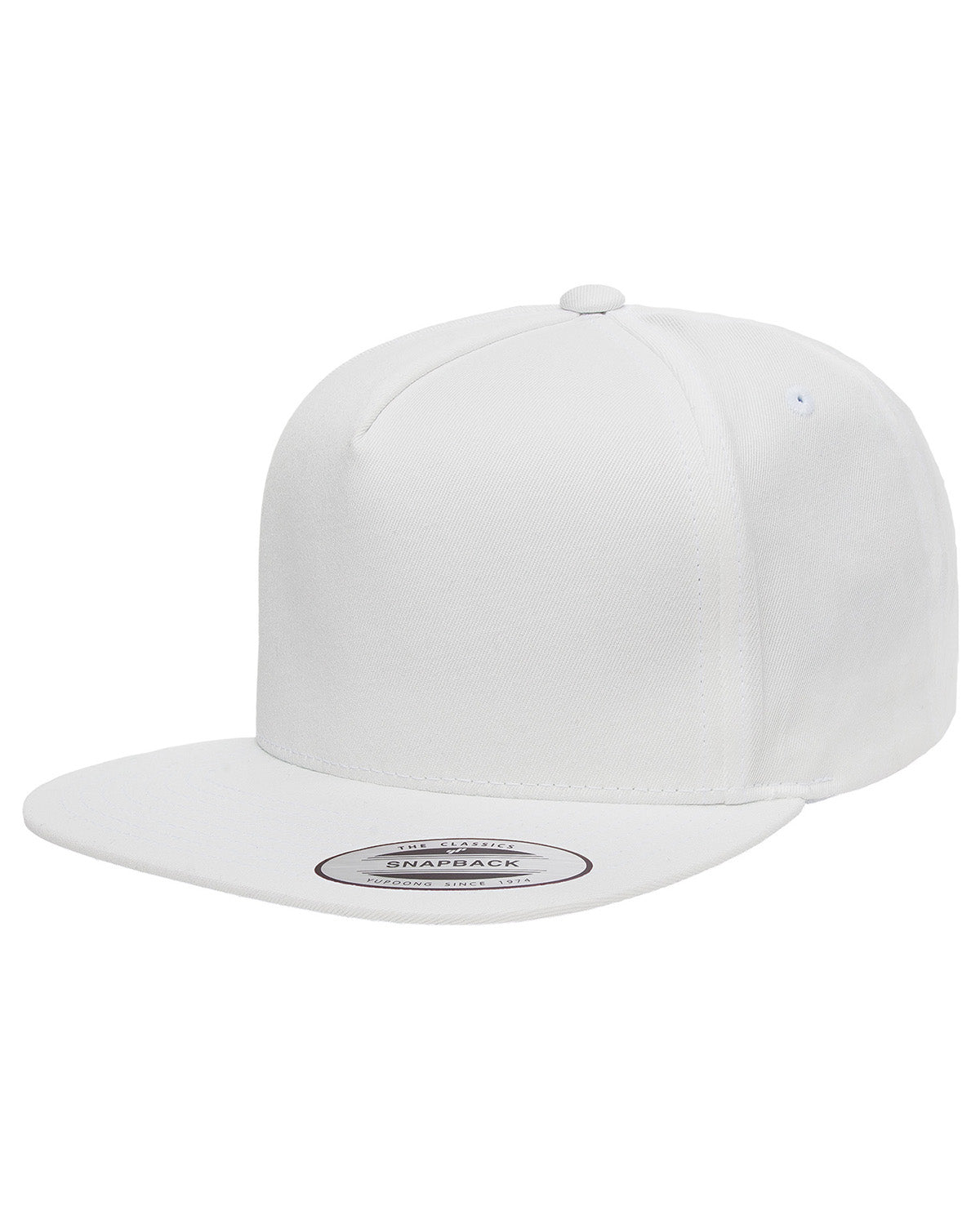 Unisex 5-Panel Cotton Twill Snapback Cap - White