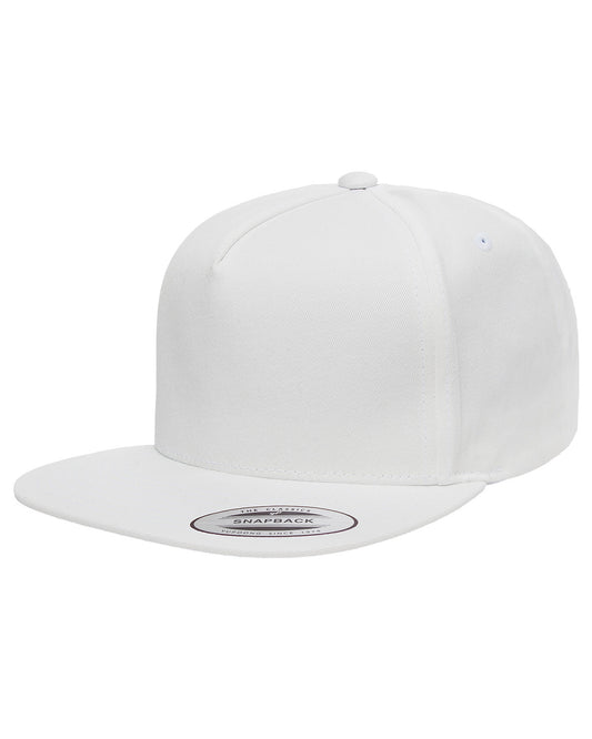 Unisex 5-Panel Cotton Twill Snapback Cap - White