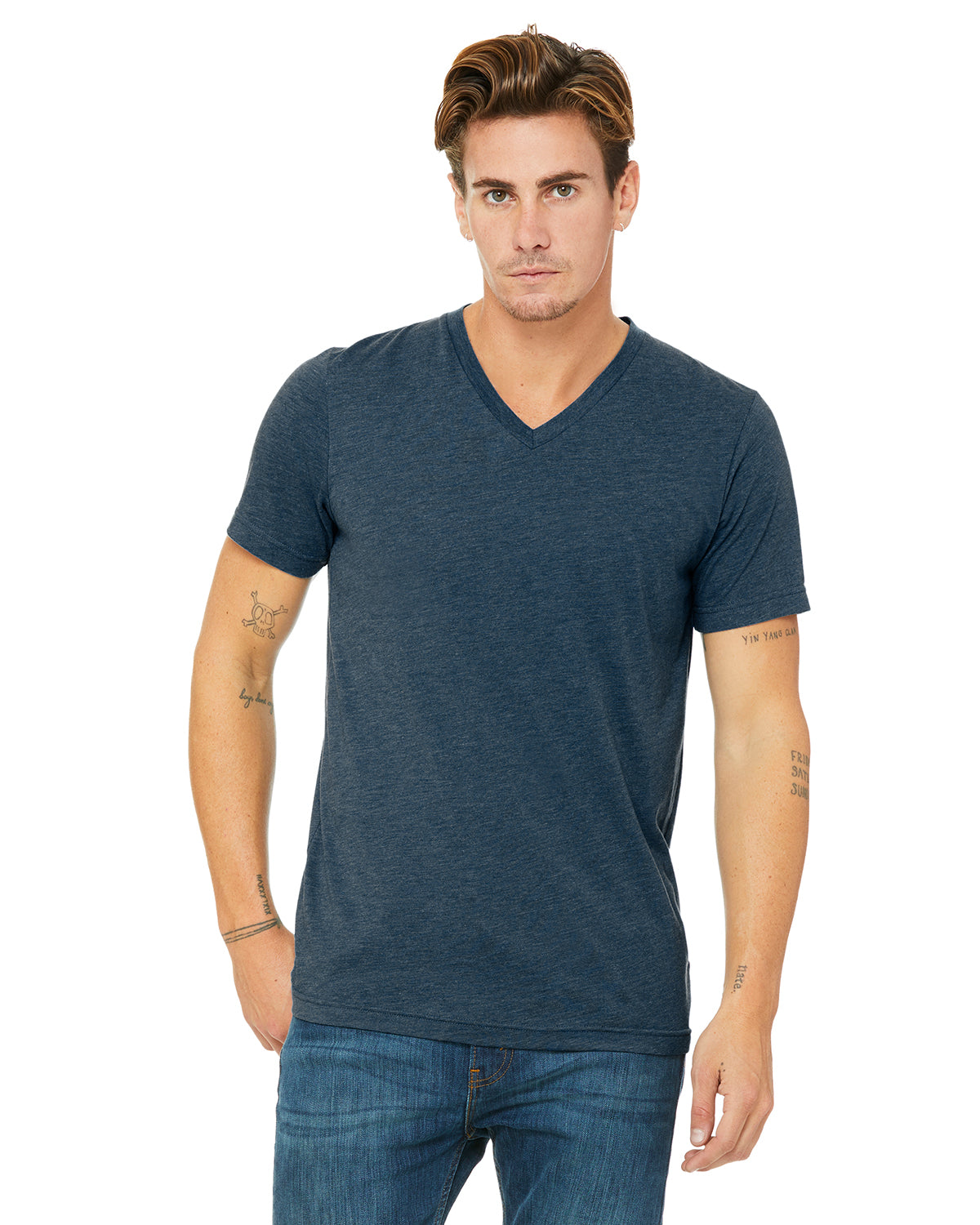 Unisex Triblend V-Neck T-Shirt - Steel Blue Triblend