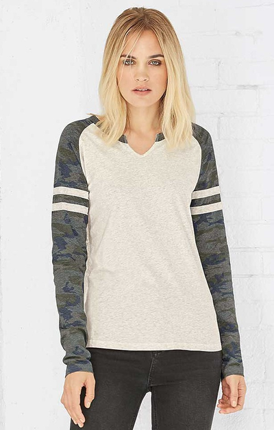 Women's Gameday Mash-Up Long Sleeve Fine Jersey T-Shirt - Nt Heather / Vintage Camouflage / Nt