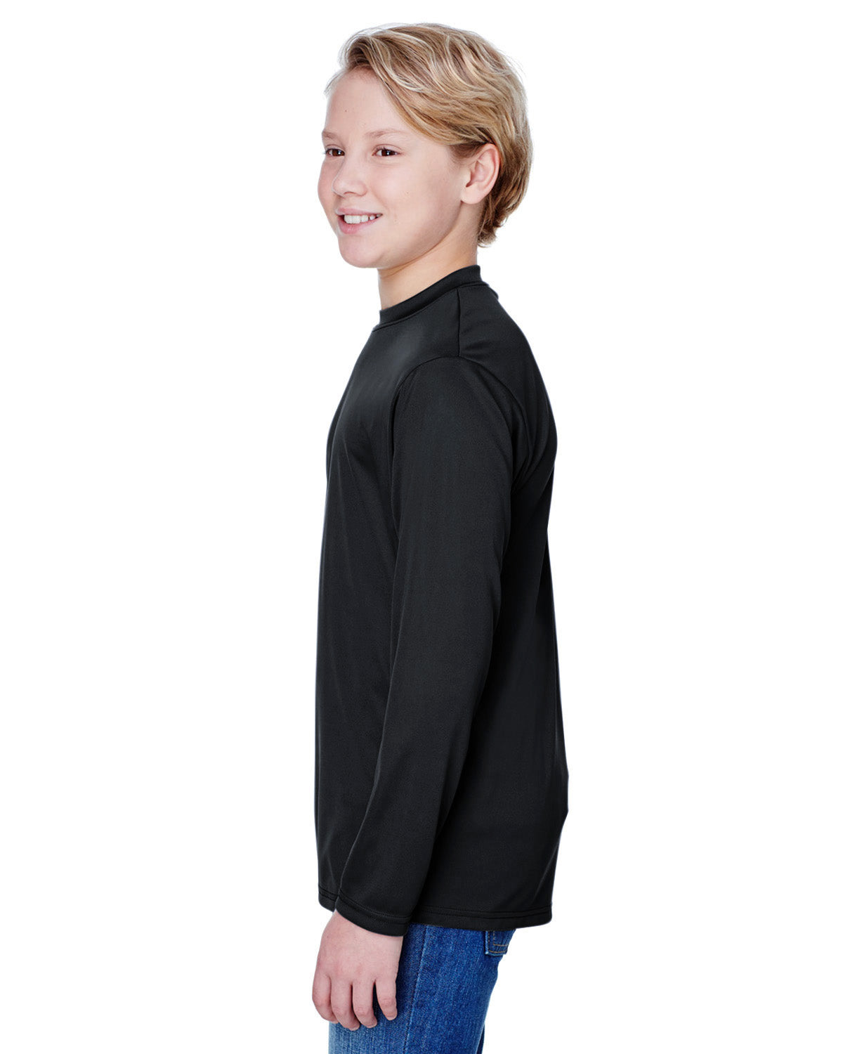 Youth Long Sleeve Cooling Performance Crew Shirt - Black