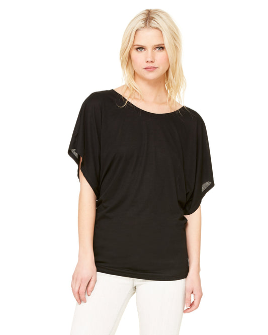 Women's Flowy Draped Sleeve Dolman T-Shirt - Black