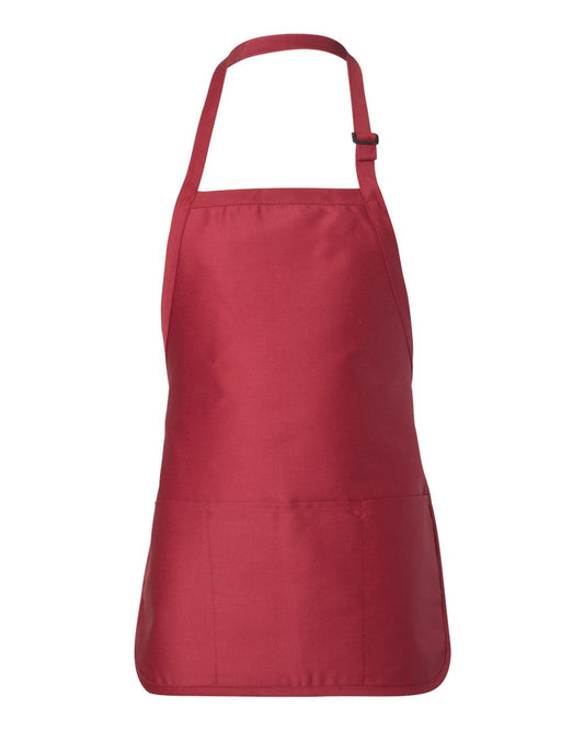 Full-Length Apron with Pouch Pocket - Red
