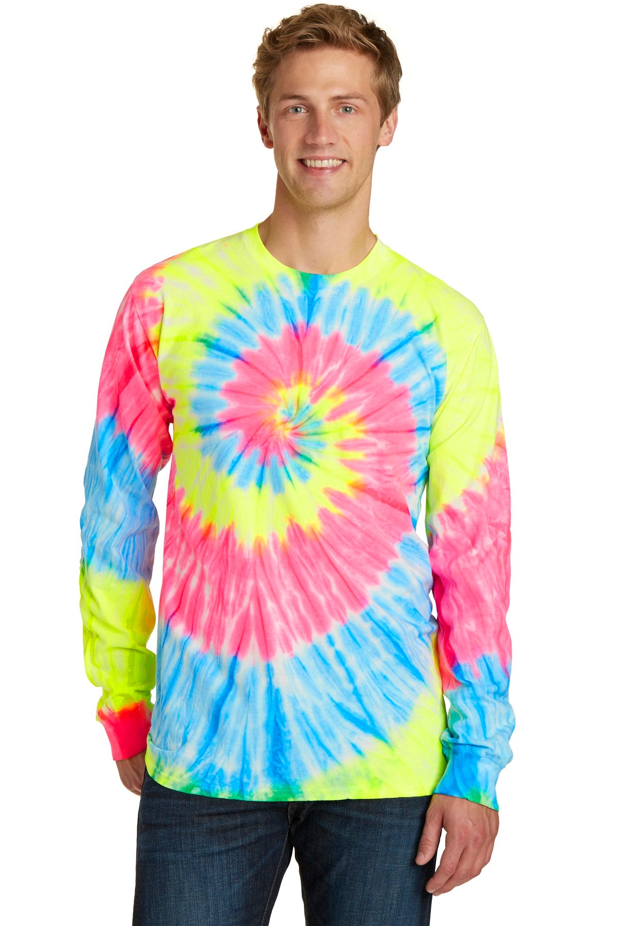 Unisex Tie-Dye Long Sleeve Tee - Neon Rainbow