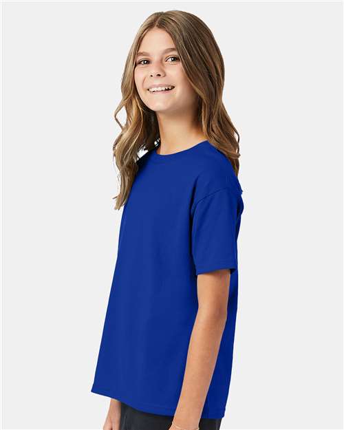 Hanes 5370 Deep Royal — on model side
