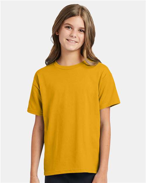 Hanes 5370 Gold — on model front
