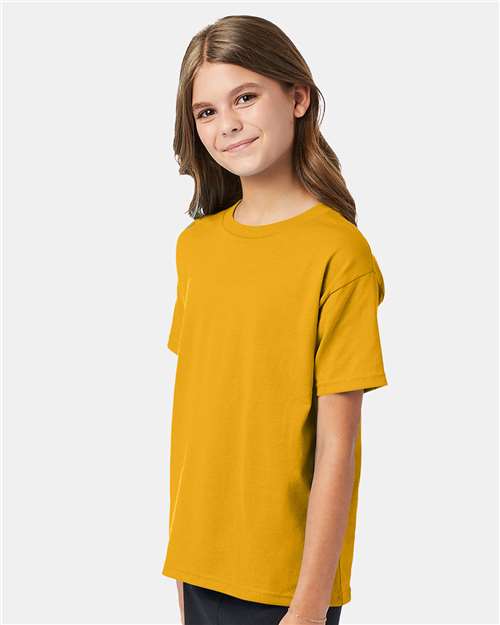 Hanes 5370 Gold — on model side