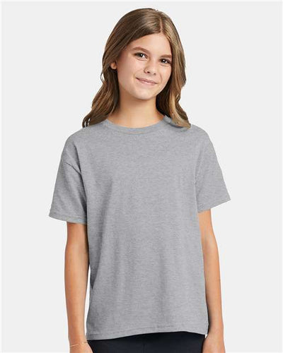 Hanes 5370 Light Steel — on model front