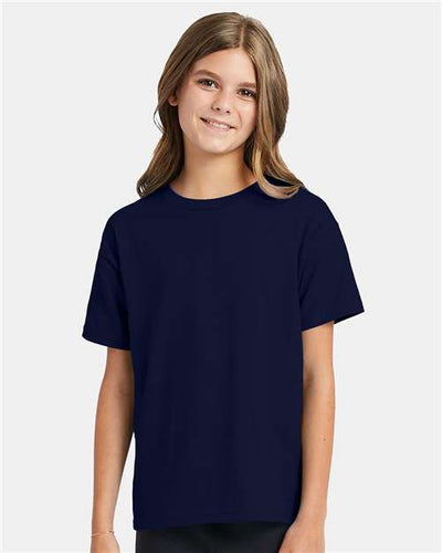Hanes 5370 Navy — on model front