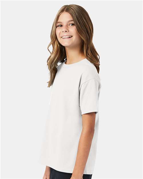 Hanes 5370 White — on model side