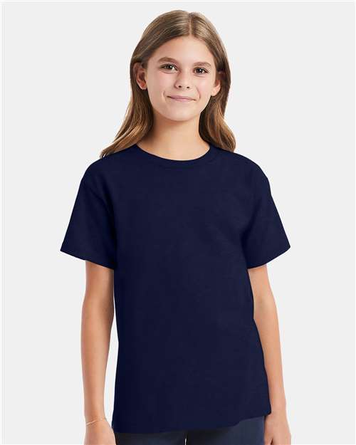 Hanes 5480 Navy — on model front