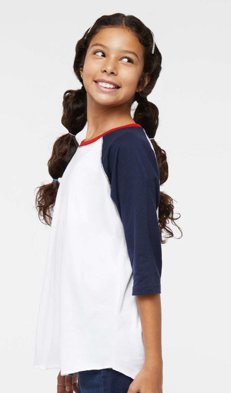 Youth Baseball T-Shirt - White / Navy / Red