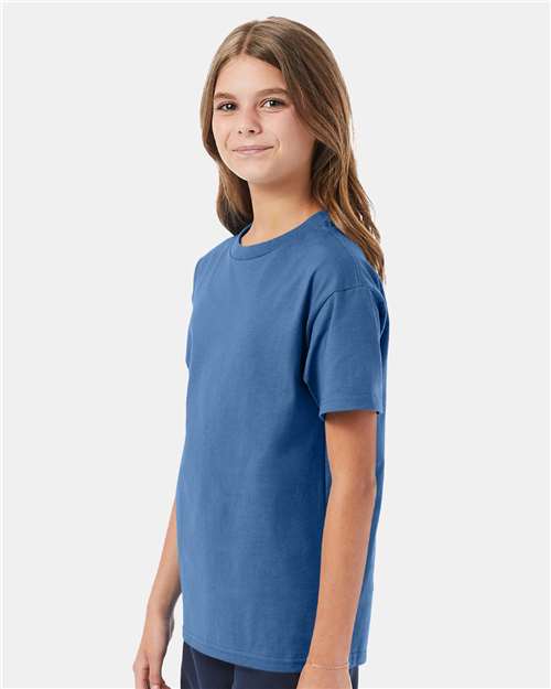 Hanes 5450 Denim Blue — on model side
