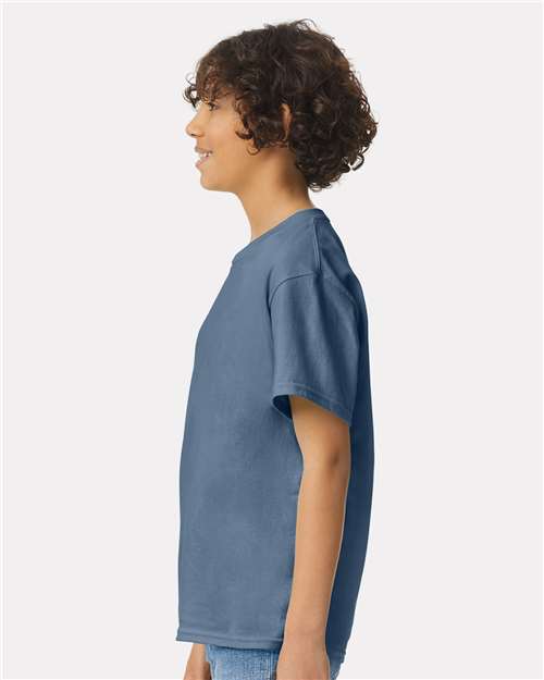 Gildan 2000B Indigo Blue — on model side