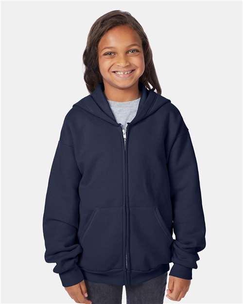Hanes P480 Navy — on model front