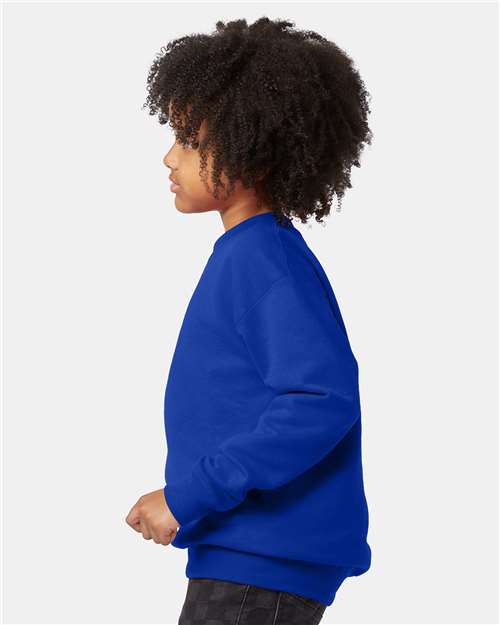 Hanes P360 Deep Royal — on model side