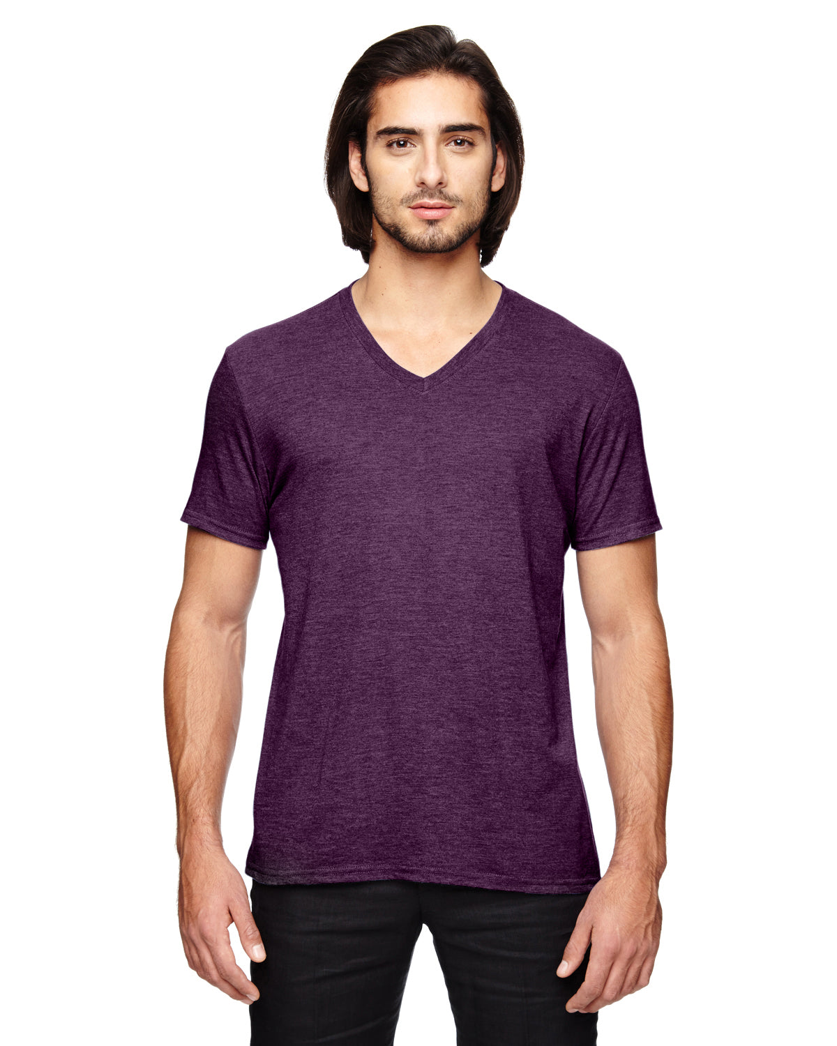 Unisex Triblend V-Neck T-Shirt - Heather Aubergine