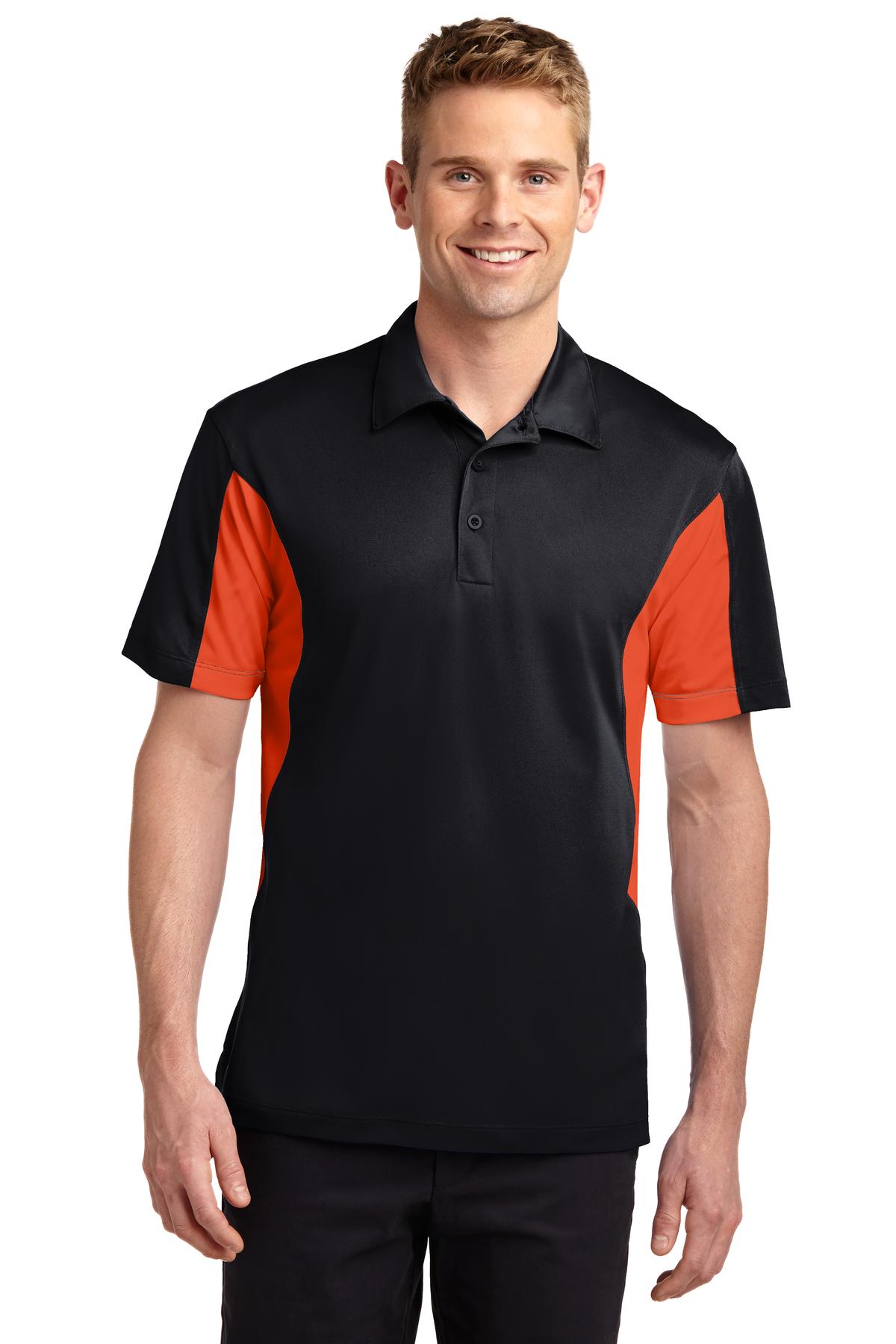 Men's Side Blocked Micropique Sport-Wick Polo - Black / Deep Orange