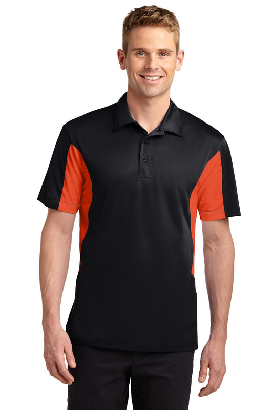 Men's Side Blocked Micropique Sport-Wick Polo - Black / Deep Orange