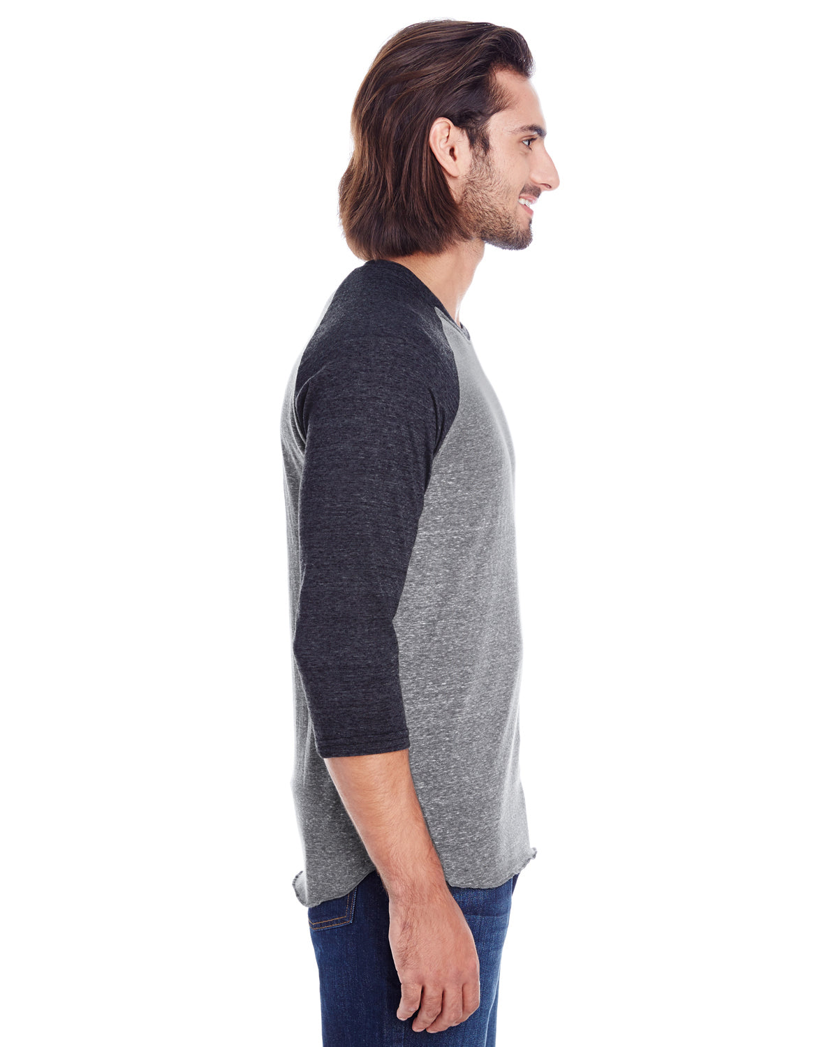 Unisex Triblend 3/4-Sleeve Raglan - Gray / Black Triblend