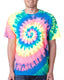Dyenomite 200MS - Unisex Multi-Color Spiral Short Sleeve T-Shirt - Fluorescent Rainbow Swirl