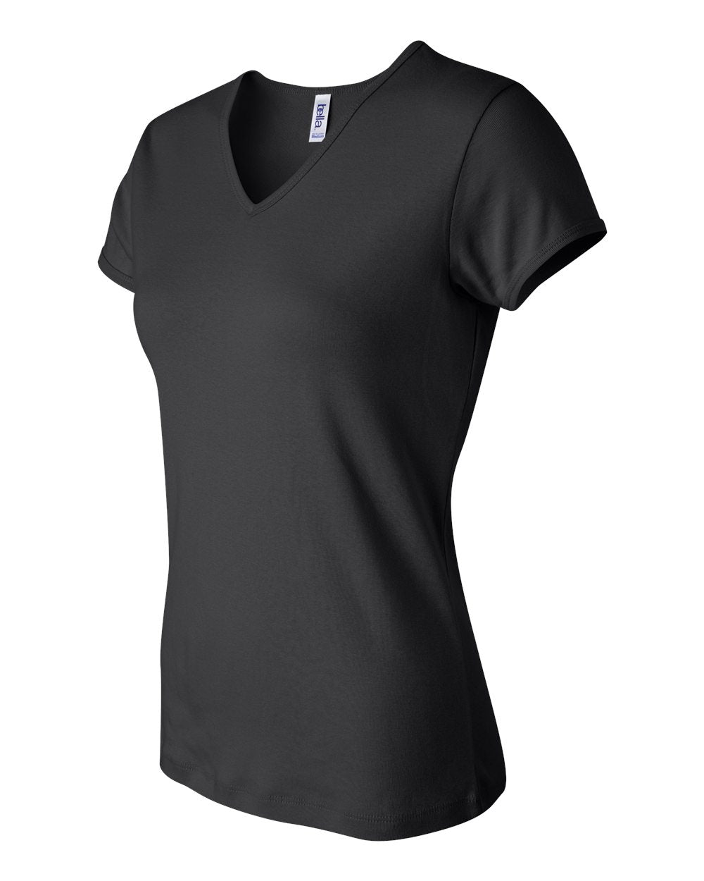 Women's Baby Rib Short Sleeve V-Neck Tee - Black