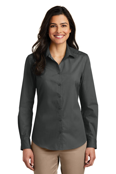 Women's Long Sleeve Carefree Poplin Shirt - Graphite