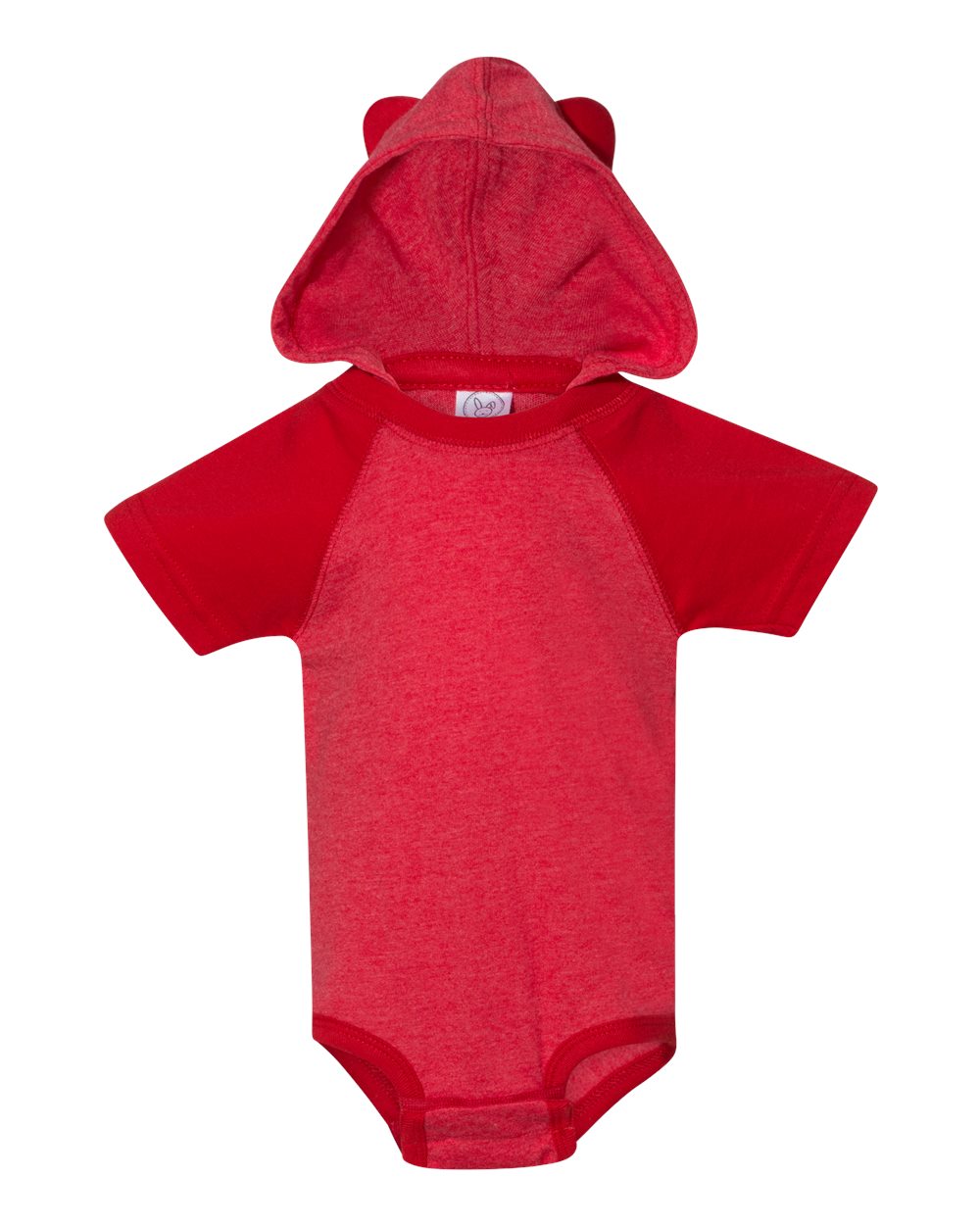 Fine Jersey Infant Short Sleeve Raglan Bodysuit with Hood & Ears - Vintage Red / Red