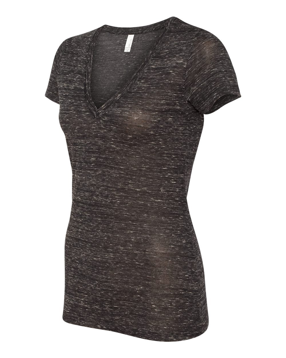 Ladies' Jersey Short-Sleeve Deep V-Neck T-Shirt - Black Marble