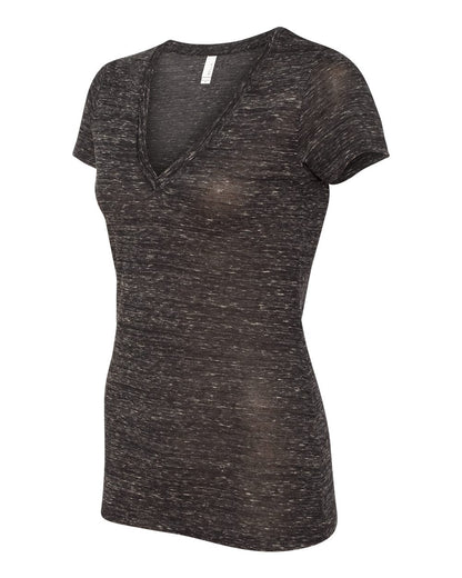 Ladies' Jersey Short-Sleeve Deep V-Neck T-Shirt - Black Marble