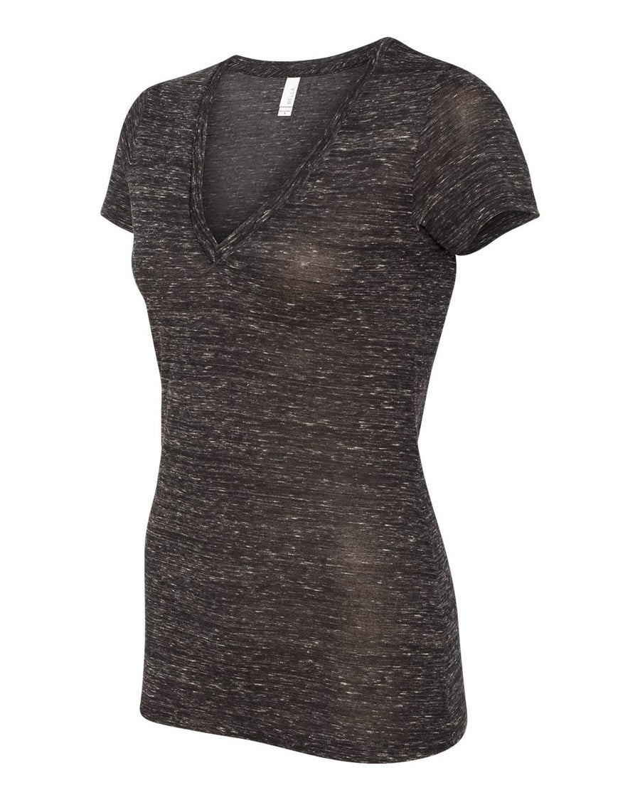 Ladies' Jersey Short-Sleeve Deep V-Neck T-Shirt - Black Marble