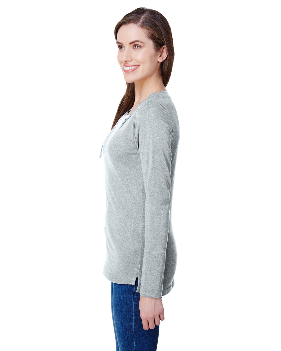Women's Long Sleeve Fine Jersey Lace-Up T-Shirt - Vintage Heather / White
