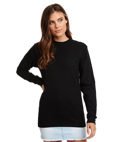 Unisex Inspired Dye Long-Sleeve Crew with Pocket - Black