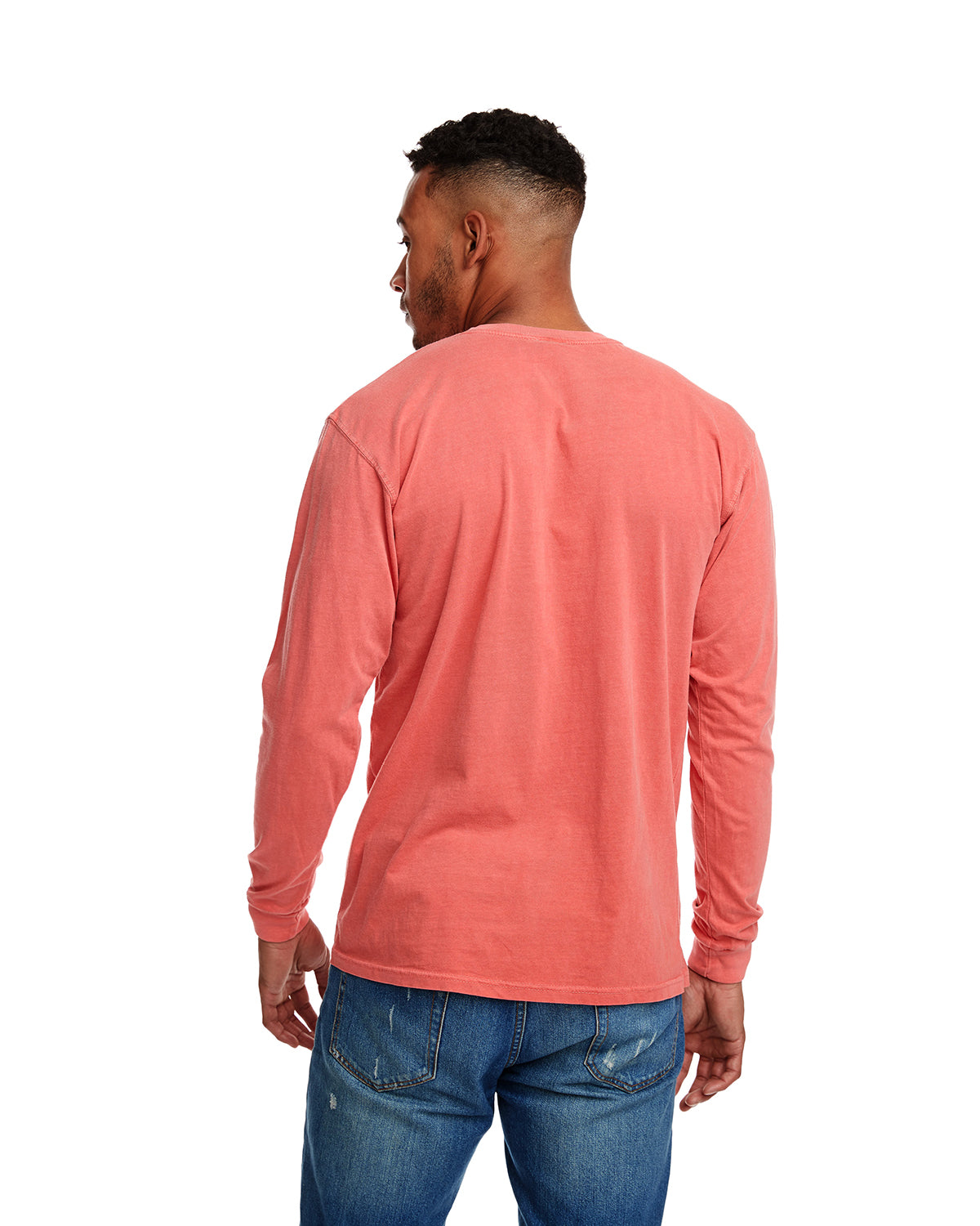 Unisex Inspired Dye Long-Sleeve Crew with Pocket - Guava
