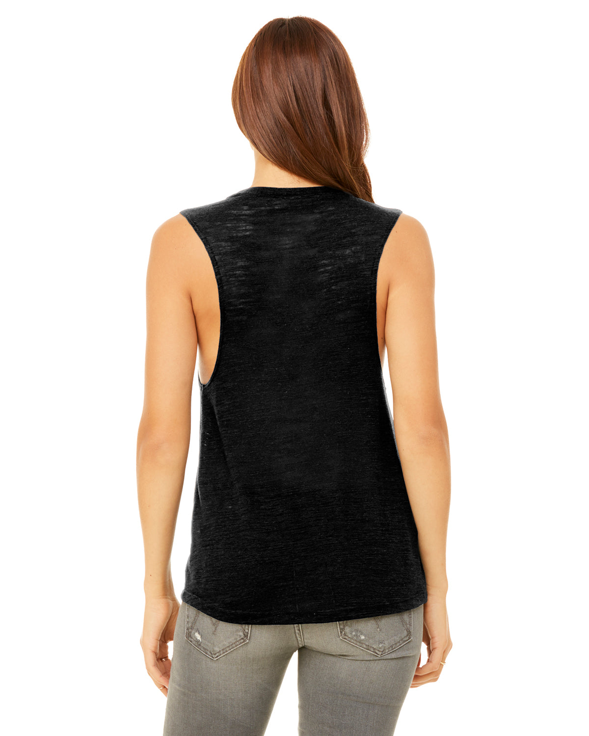 Women's Flowy Scoop Muscle Tank - Solid Black Slub