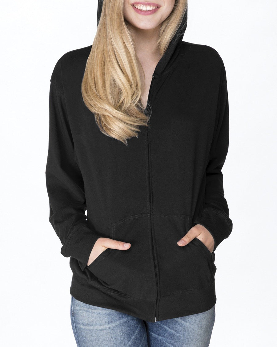 Unisex Sueded Full-Zip Hoodie - Black
