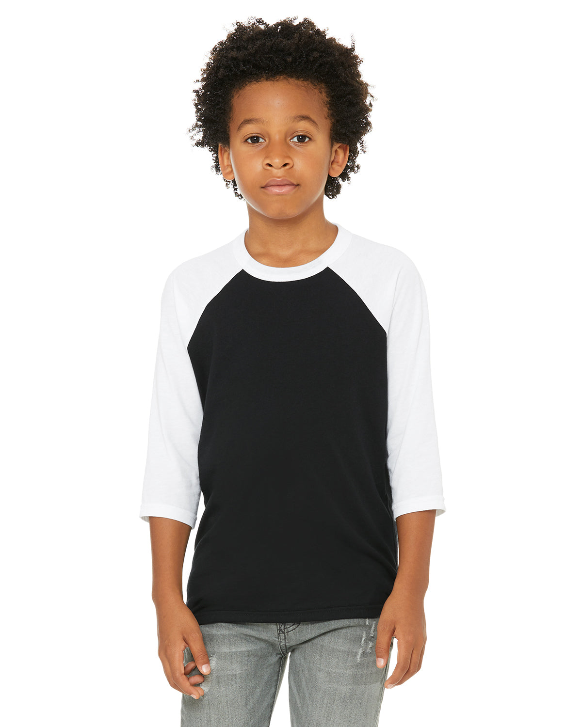 Youth 3/4-Sleeve Baseball T-Shirt - Black / White