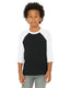 Bella + Canvas 3200Y - Youth 3/4-Sleeve Baseball T-Shirt - Black / White