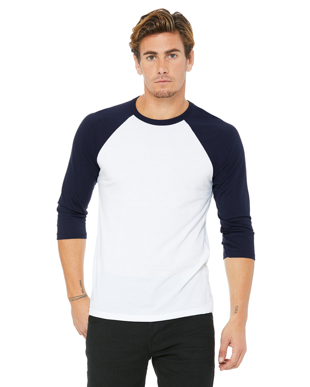 Unisex 3/4-Sleeve Baseball T-Shirt - White / Navy