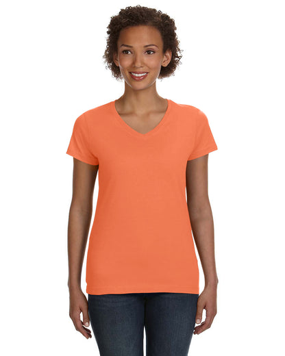 Women's V-Neck Fine Jersey T-Shirt - Papaya